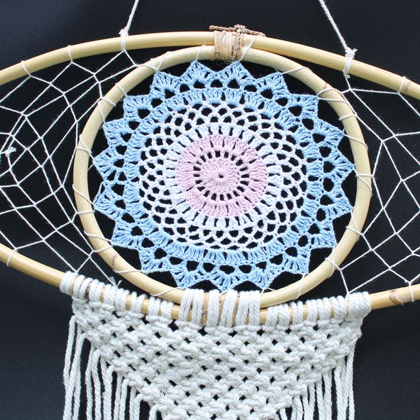 Duży Ochronny Dreamcatcher - Makrama - Evil Eye - Szary