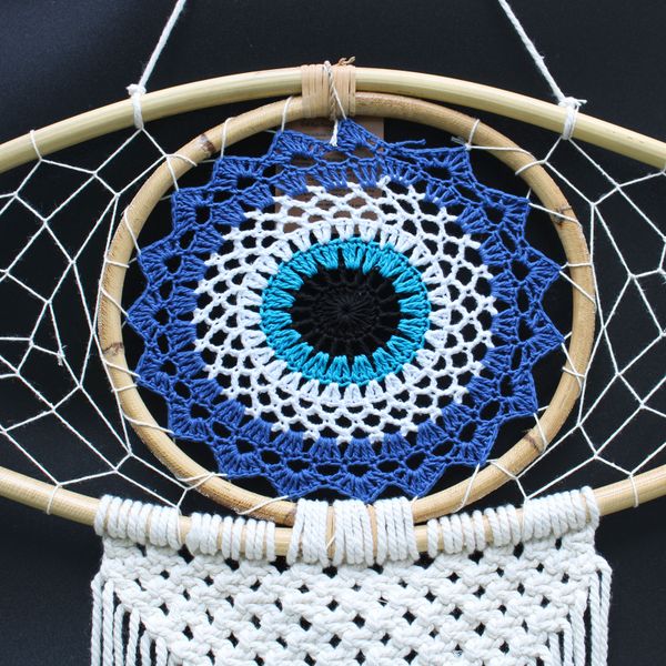 Duży Ochronny Dreamcatcher - Makrama - Evil Eye - Czarny