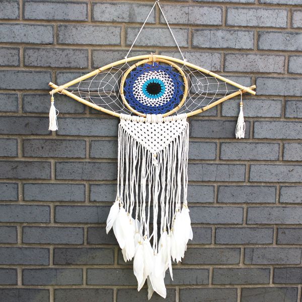 Duży Ochronny Dreamcatcher - Makrama - Evil Eye - Czarny