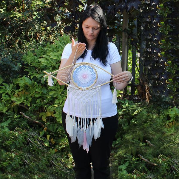 Ochronny Dreamcatcher - Makrama Evil Eye - Brązowy