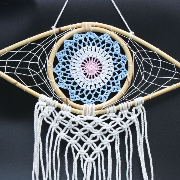 Ochronny Dreamcatcher - Makrama Evil Eye - Różowy