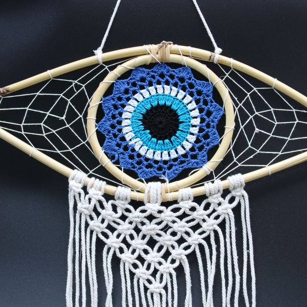 Ochronny Dreamcatcher - Makrama Evil Eye - Czarny