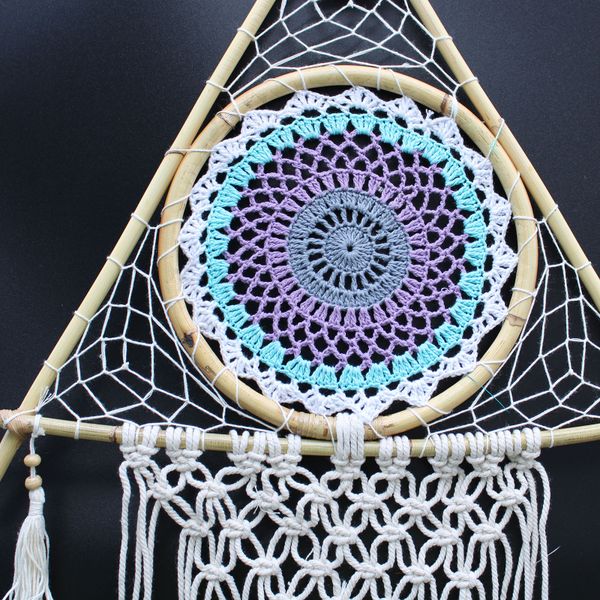 Duży Ochronny Dreamcatcher - Makrama Piramida - Turkusowy