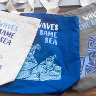 Torba Bawełniana z Nadrukiem - We are Waves - Szary, Niebieski i Naturalny