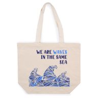 Torba Bawełniana z Nadrukiem - We are Waves - Szary, Niebieski i Naturalny