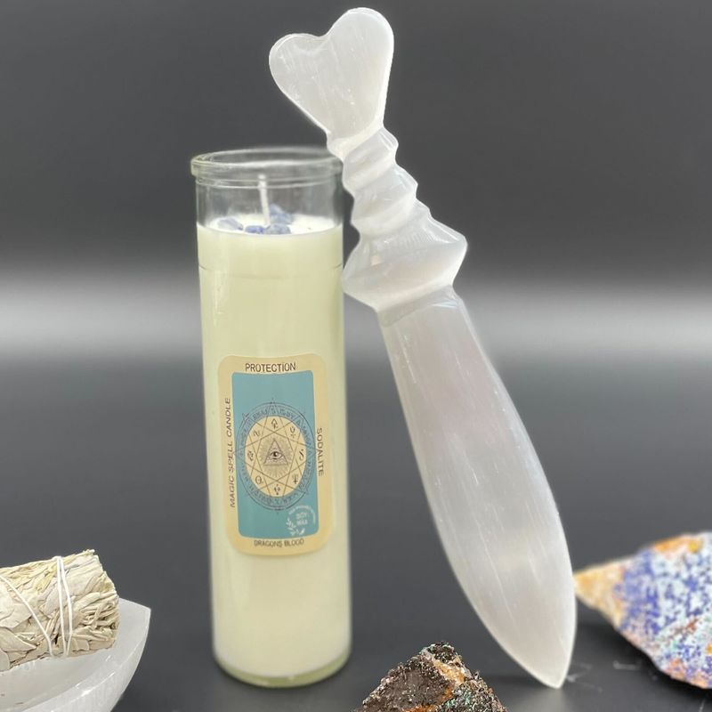 Rytualny Nóż Selenitowy - Spiralny (25 cm)
