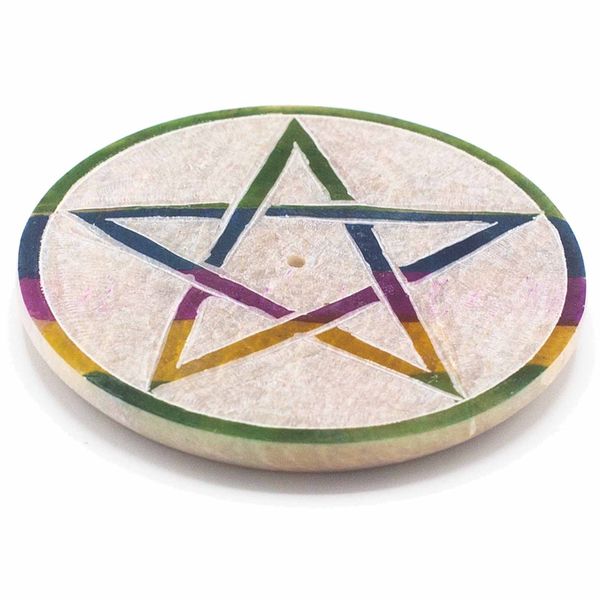 Okrągła Podstawka pod Kadzidełka ze Steatytu - Pentagram