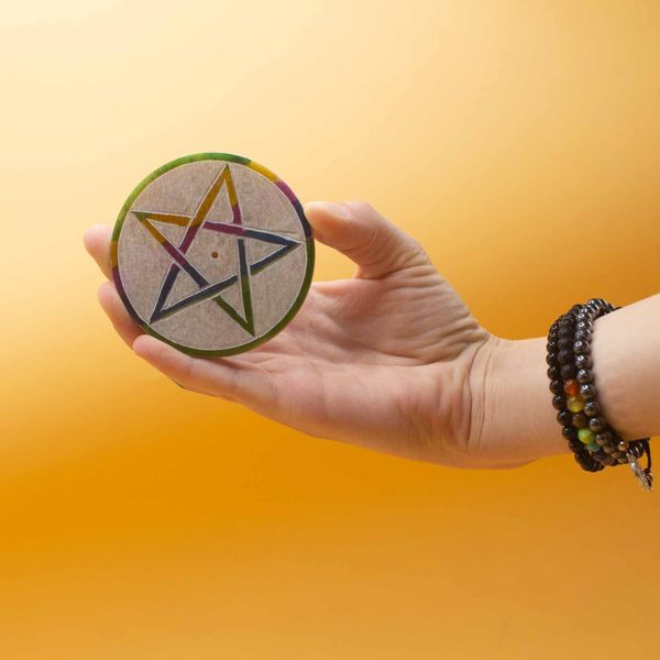 Okrągła Podstawka pod Kadzidełka ze Steatytu - Pentagram