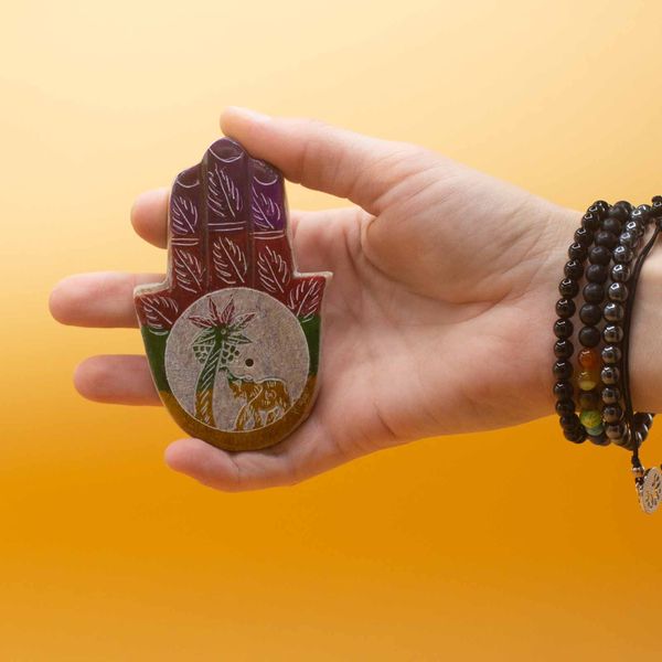 Podstawka pod Kadzidełka Hamsa ze Steatytu - Słoń i Palma