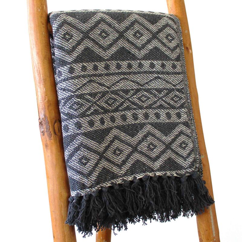Komfortowa Narzuta Boho - 125x150 cm - Szara Geometria