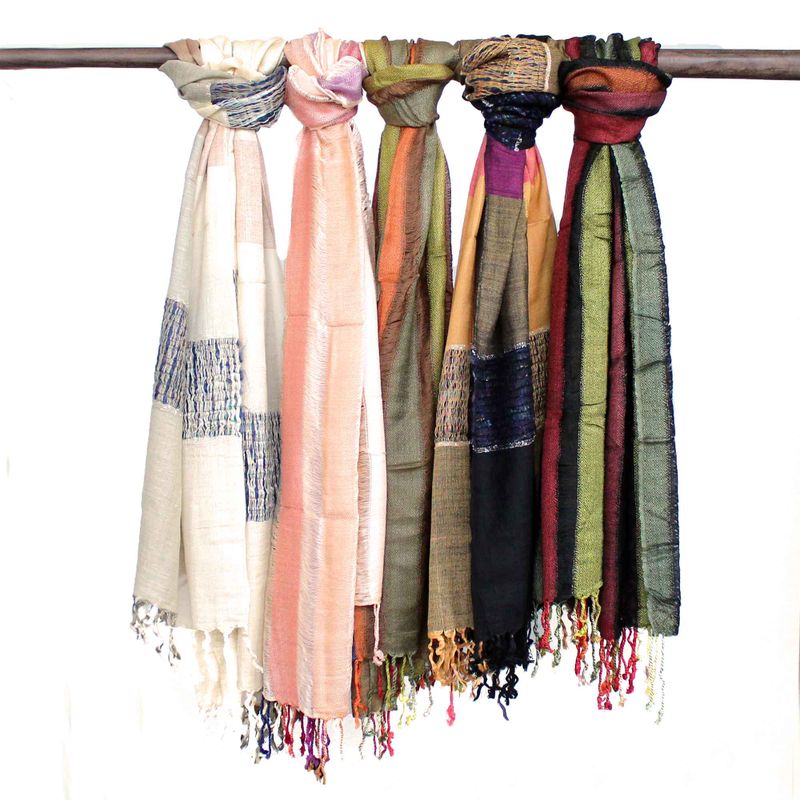 Duży Indyjski Szalik Boho - 75x180 cm - Losowe Zielenie