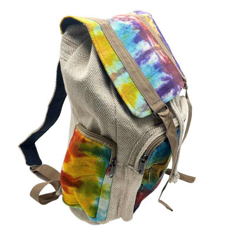 Duży Plecak z Konopii i Bawełny Tie-dye z Klapą