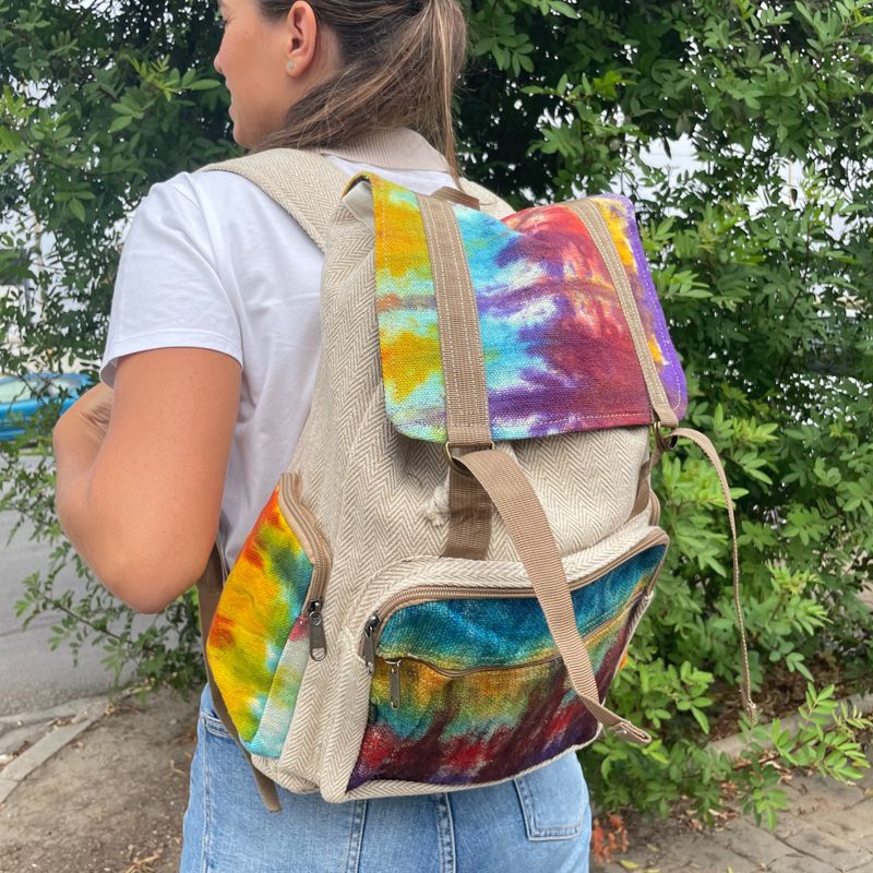 Duży Plecak z Konopii i Bawełny Tie-dye z Klapą