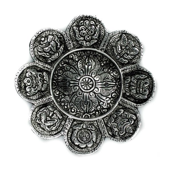 Podstawka pod Kadzidełka z Polerowanego Aluminium 12 cm - Tybetańskie Symbole