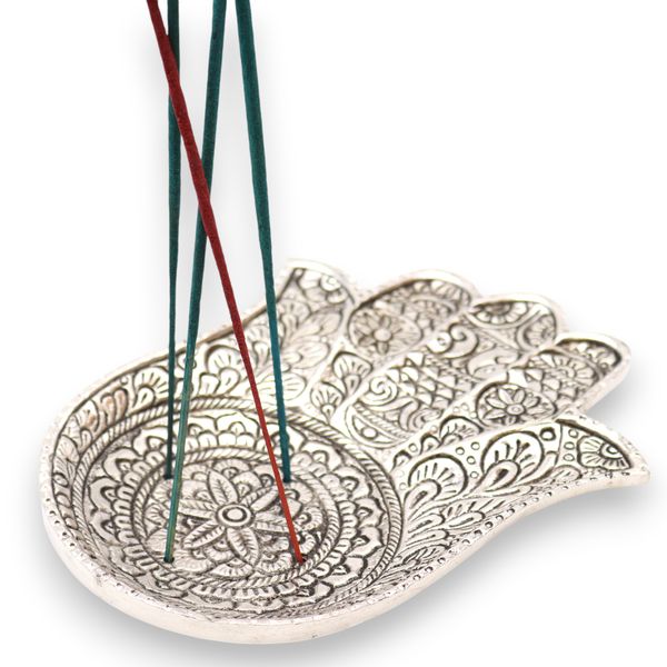 Podstawka pod Kadzidełka z Polerowanego Aluminium 18x13cm - Duża Hamsa
