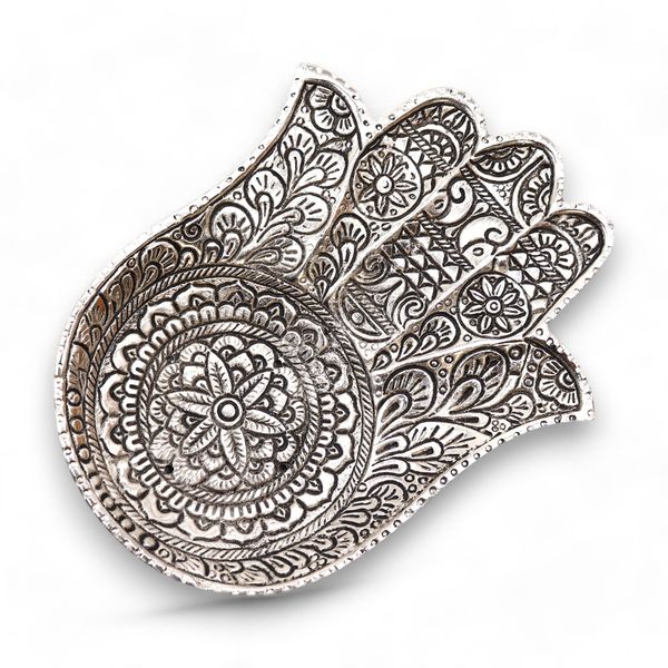 Podstawka pod Kadzidełka z Polerowanego Aluminium 18x13cm - Duża Hamsa
