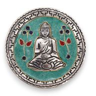 Podstawka z Polerowanego Aluminium 10cm - Budda Zielony Dekor