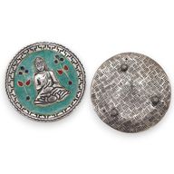 Podstawka z Polerowanego Aluminium 10cm - Budda Zielony Dekor