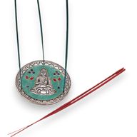Podstawka z Polerowanego Aluminium 10cm - Budda Zielony Dekor