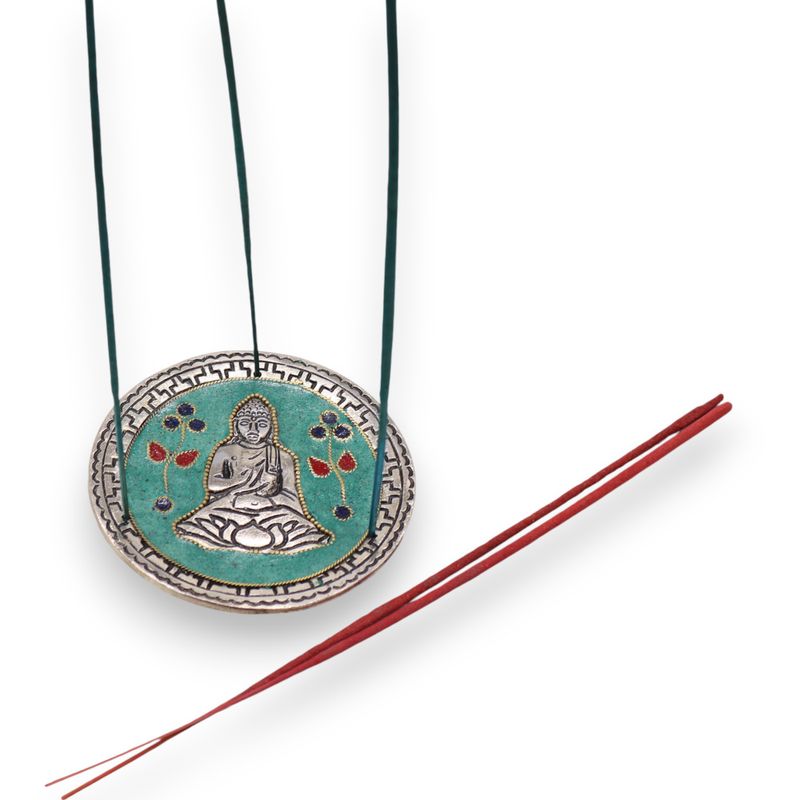 Podstawka z Polerowanego Aluminium 10cm - Budda Zielony Dekor