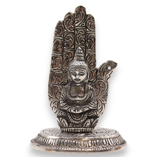 Podstawka z Polerowanego Aluminium 13x9cm - Budda i Ręka