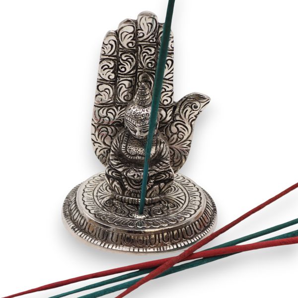 Podstawka z Polerowanego Aluminium 13x9cm - Budda i Ręka