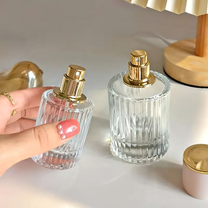 Okrągła Butelka Prążkowana 30 ml + Spray + Różowa Zatyczka