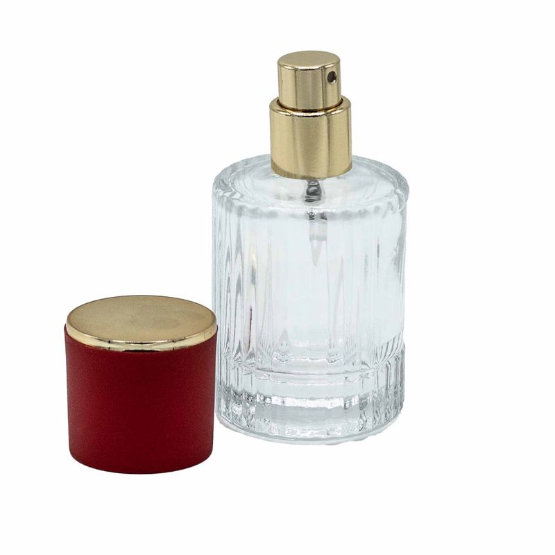 Okrągła Butelka Prążkowana 30 ml + Spray + Czerwona Zatyczka