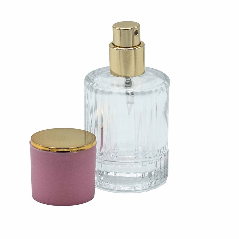Okrągła Butelka Prążkowana 30 ml + Spray + Różowa Zatyczka