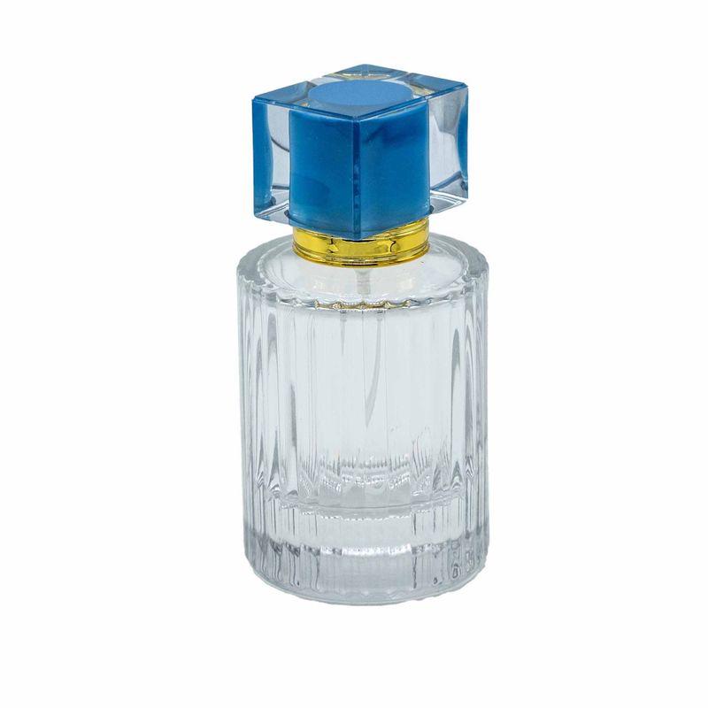 Okrągła Butelka Prążkowana 50 ml + Spray + Niebieska Zatyczka