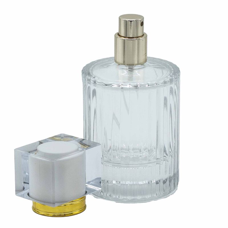 Okrągła Butelka Prążkowana 50 ml + Spray + Biała Zatyczka