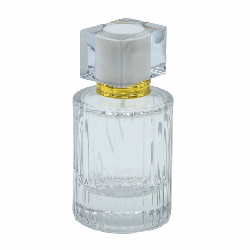 Okrągła Butelka Prążkowana 50 ml + Spray + Biała Zatyczka