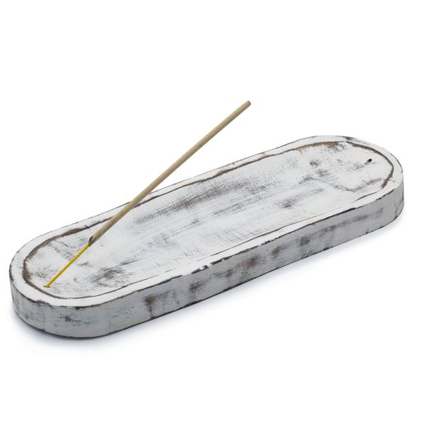 Duża Owalna Podstawka pod Kadzidełka 30x10 cm - Whitewash