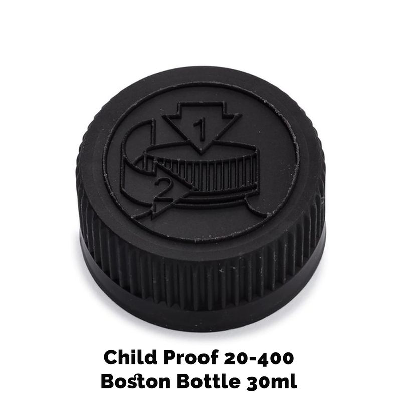 Zakrętka Push Off 20 mm do Butelki Boston (30 ml i 60 ml) - Czarny Plastik