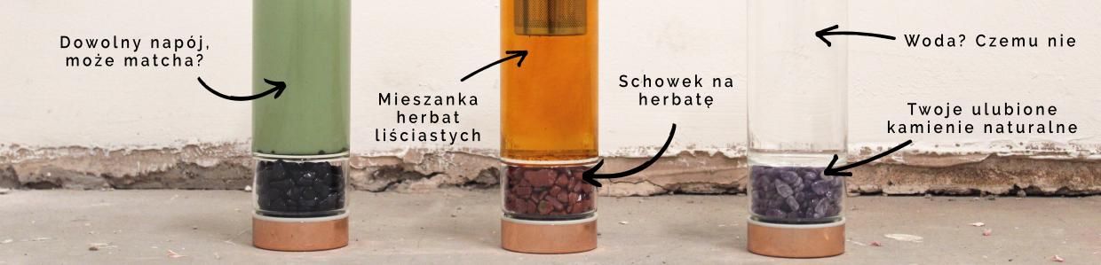Szklane Butelki z Zaparzaczem i Kamieniami Naturalnymi