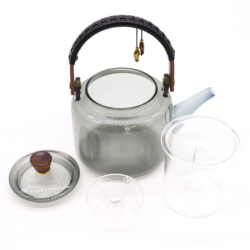 Szklany Dzbanek z Zaparzaczem - Ciemny z Systemem Pary  - 1000 ml