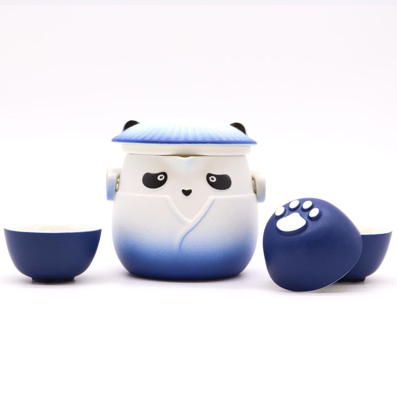 Niebieski Zestaw do Herbaty Panda - 3 Kubeczki