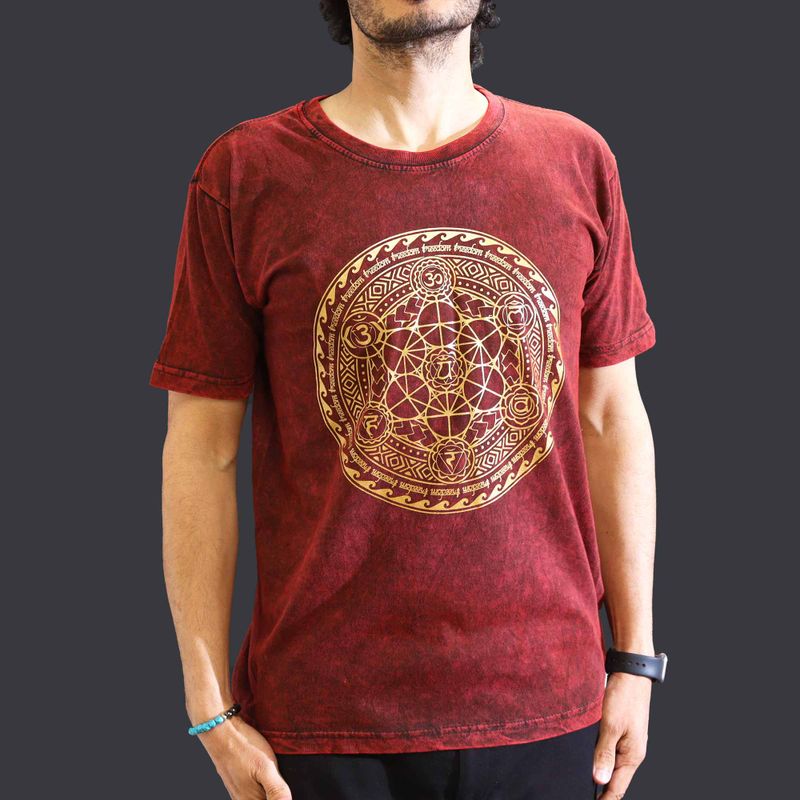 Czerwony T-Shirt z Efektem Sprania - Czakra - M