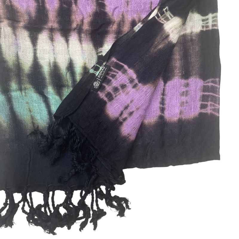 Szalik Boho Java Art - Czarny w Kolorowe Wzory - 62x200 cm