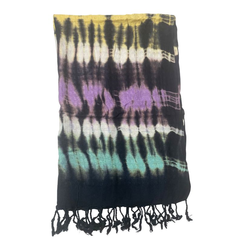 Szalik Boho Java Art - Czarny w Kolorowe Wzory - 62x200 cm