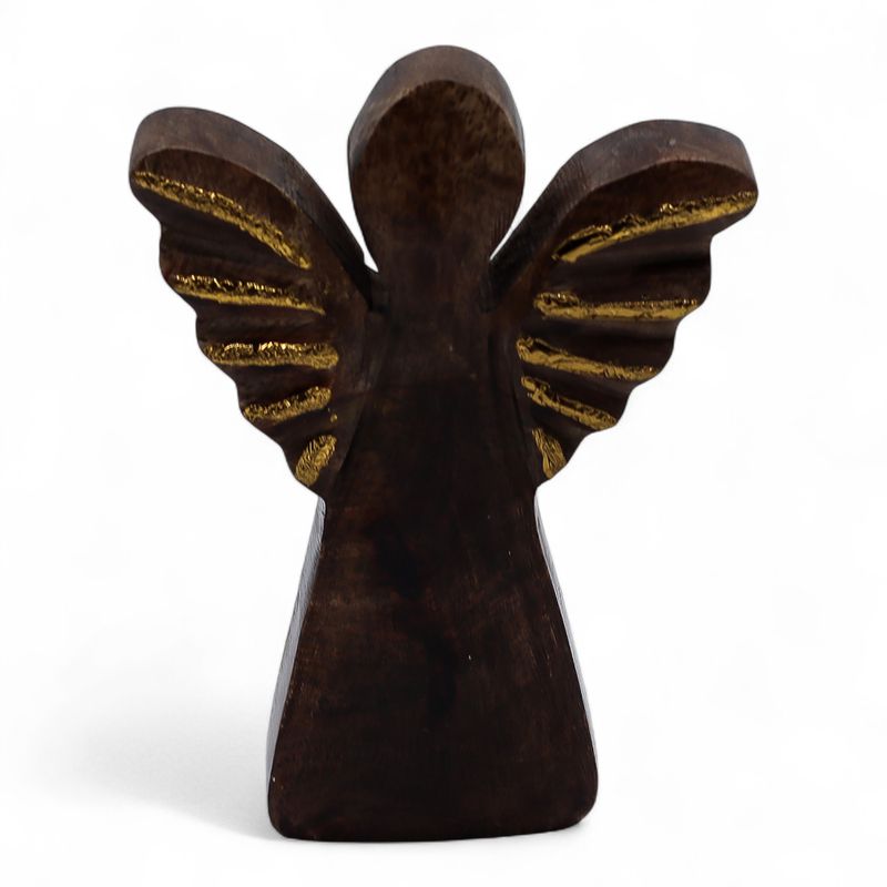Mały Anioł z Drewna Mango - Złoty Dekor - 12 cm