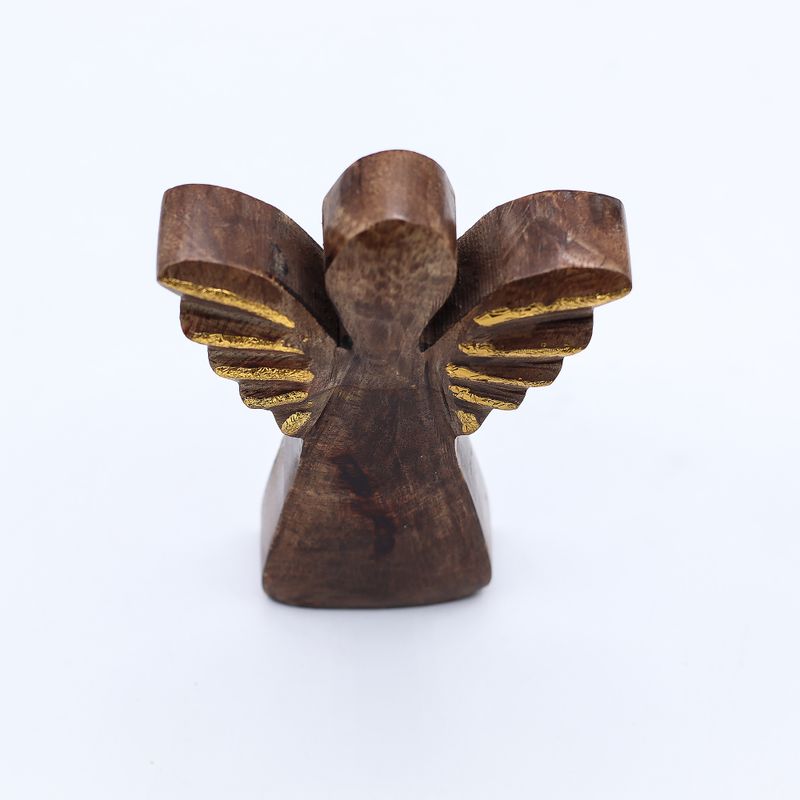 Mały Anioł z Drewna Mango - Złoty Dekor - 12 cm