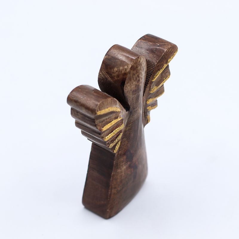 Mały Anioł z Drewna Mango - Złoty Dekor - 12 cm