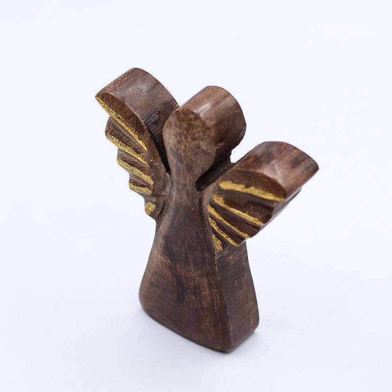 Mały Anioł z Drewna Mango - Złoty Dekor - 12 cm