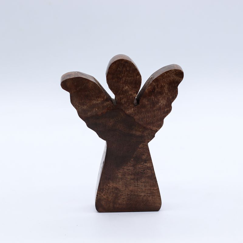 Mały Anioł z Drewna Mango - Złoty Dekor - 12 cm