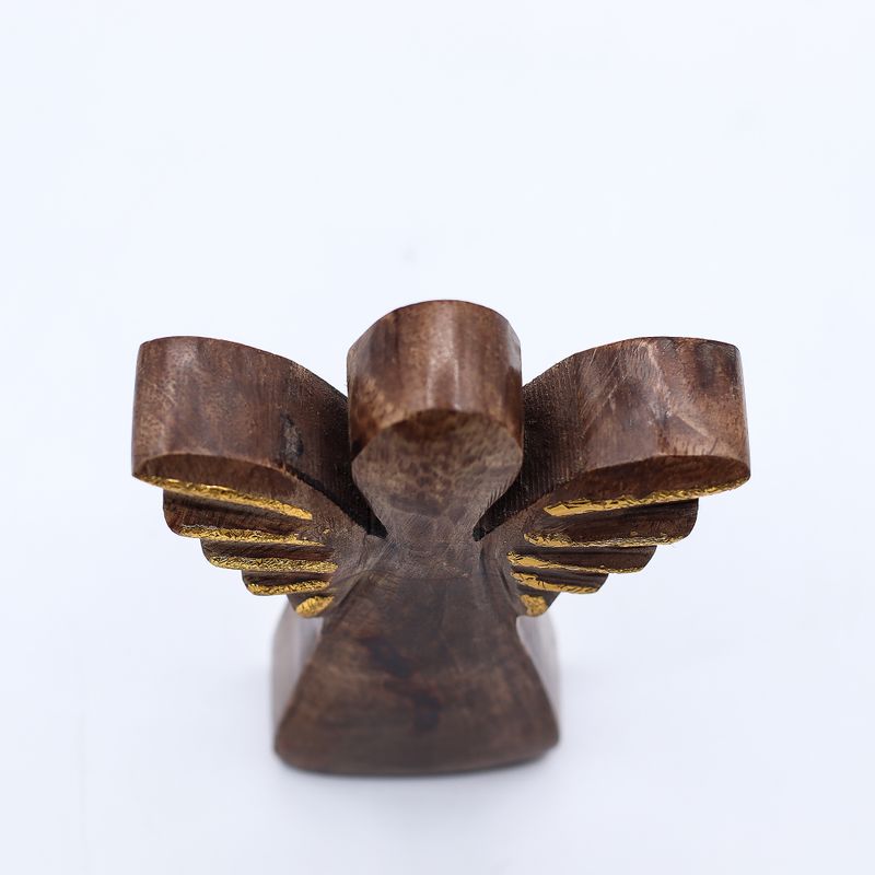 Mały Anioł z Drewna Mango - Złoty Dekor - 12 cm