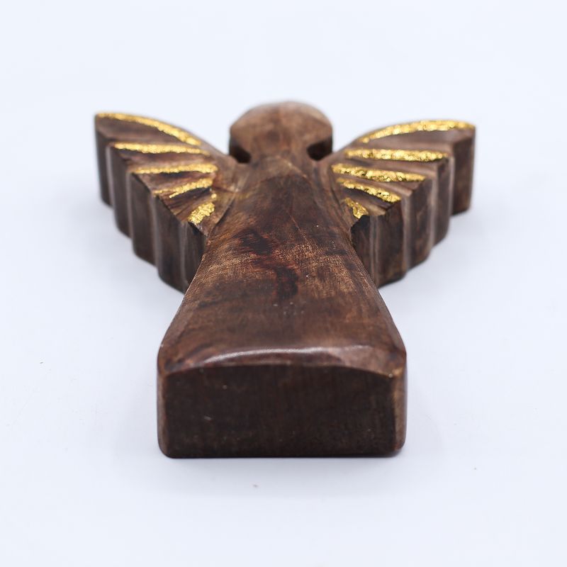 Mały Anioł z Drewna Mango - Złoty Dekor - 12 cm