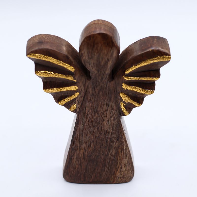 Średni Anioł z Drewna Mango - Złoty Dekor - 16 cm