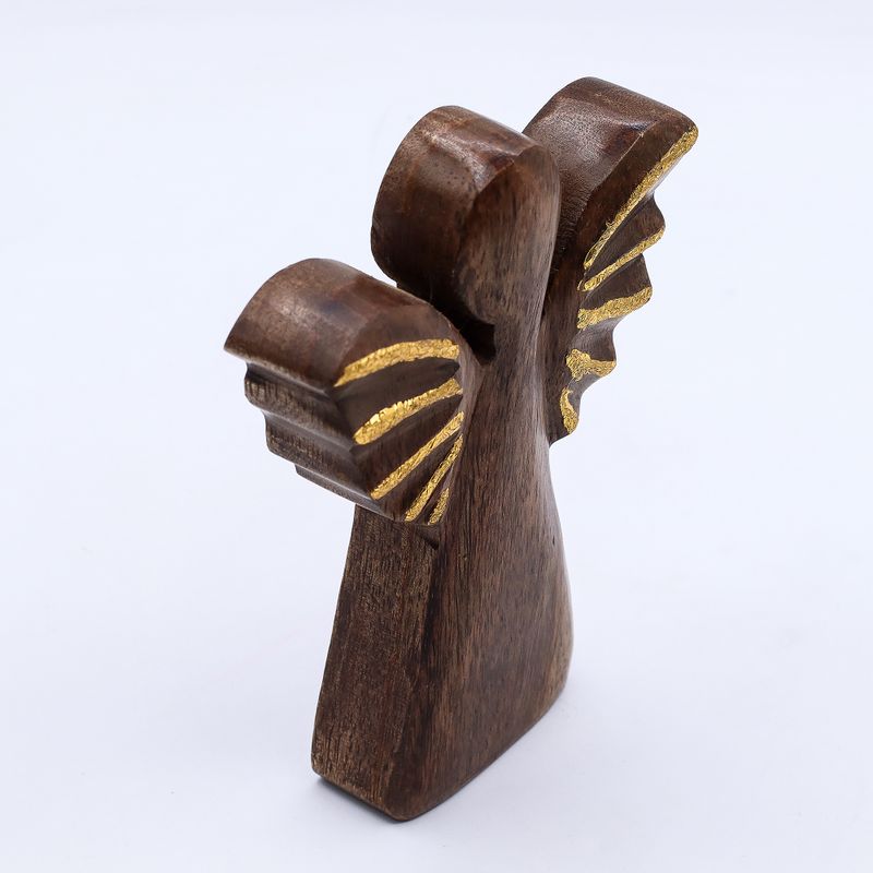 Średni Anioł z Drewna Mango - Złoty Dekor - 16 cm