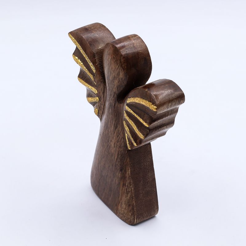 Średni Anioł z Drewna Mango - Złoty Dekor - 16 cm